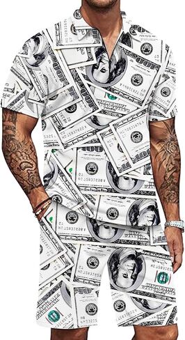Men's Polo Shirt and Shorts Set Summer Casual Outfits Hawaiian Polo Suit for Men 2 Piece Short Set in Saudi Arabia