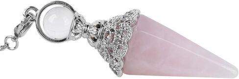 Rockcloud Natural Rose Quartz Crystal Pointed Pendulum with 7 Chakra Stone Beads Chain, 6 Facet Reiki Chakra Pendant for Divination Dowsing in Saudi Arabia