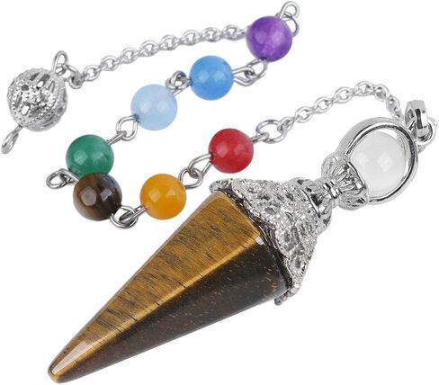 Rockcloud Natural Rose Quartz Crystal Pointed Pendulum with 7 Chakra Stone Beads Chain, 6 Facet Reiki Chakra Pendant for Divination Dowsing in Saudi Arabia