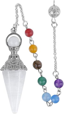 Rockcloud Natural Rose Quartz Crystal Pointed Pendulum with 7 Chakra Stone Beads Chain, 6 Facet Reiki Chakra Pendant for Divination Dowsing in Saudi Arabia