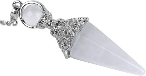 Rockcloud Natural Rose Quartz Crystal Pointed Pendulum with 7 Chakra Stone Beads Chain, 6 Facet Reiki Chakra Pendant for Divination Dowsing in Saudi Arabia