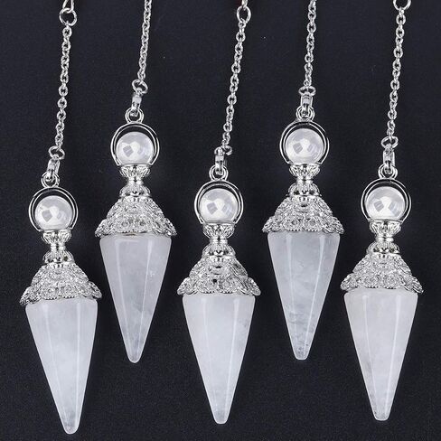 Rockcloud Natural Rose Quartz Crystal Pointed Pendulum with 7 Chakra Stone Beads Chain, 6 Facet Reiki Chakra Pendant for Divination Dowsing in Saudi Arabia