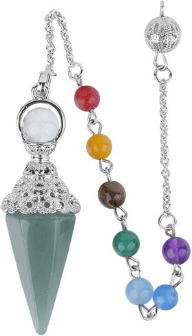 Rockcloud Natural Rose Quartz Crystal Pointed Pendulum with 7 Chakra Stone Beads Chain, 6 Facet Reiki Chakra Pendant for Divination Dowsing in Saudi Arabia