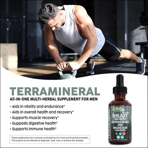 Shilajit Liquid Drops with Sea Moss, Ashwagandha, Zinc, Magnesium, Liquid Vitamins for Women and Men - Terra Mineral by Clean Nutra in Saudi Arabia