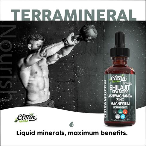 Shilajit Liquid Drops with Sea Moss, Ashwagandha, Zinc, Magnesium, Liquid Vitamins for Women and Men - Terra Mineral by Clean Nutra in Saudi Arabia