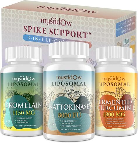 Spike Support Trio | Liposomal Nattokinase 8000 FU 500mg, Bromelain 1150 mg & Fermented Curcumin 1800 mg | High Potency, Enhanced Absorption Formula | for Immune, Heart & Circulation | 60 Day Supply in Saudi Arabia