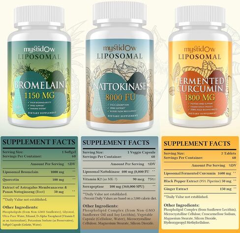 Spike Support Trio | Liposomal Nattokinase 8000 FU 500mg, Bromelain 1150 mg & Fermented Curcumin 1800 mg | High Potency, Enhanced Absorption Formula | for Immune, Heart & Circulation | 60 Day Supply in Saudi Arabia