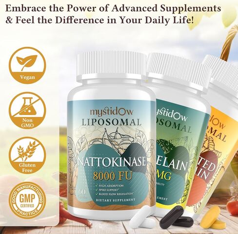 Spike Support Trio | Liposomal Nattokinase 8000 FU 500mg, Bromelain 1150 mg & Fermented Curcumin 1800 mg | High Potency, Enhanced Absorption Formula | for Immune, Heart & Circulation | 60 Day Supply in Saudi Arabia