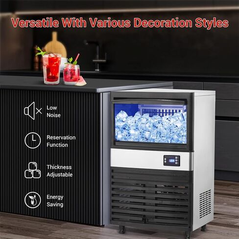 Commercial Ice Maker Machine, 120lbs/24H with 26 Lbs Stainless Steel Under Counter Ice Storage Capacity, Led Digital Display Freestanding Ice Maker for Restaurant Home Bar Office, 2 Water Inlet Modes in Saudi Arabia