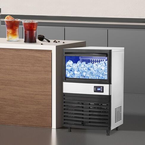 Commercial Ice Maker Machine, 120lbs/24H with 26 Lbs Stainless Steel Under Counter Ice Storage Capacity, Led Digital Display Freestanding Ice Maker for Restaurant Home Bar Office, 2 Water Inlet Modes in Saudi Arabia