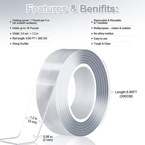 MEMX Double Sided Tape for Crafts Scrapbooking, Easy Tear-by-Hand 3/5-Inch by 98FT/Roll x 3 Rolls, Ideal as Gift Wrap Adhesive, Cards Making, DIY and Office School Stationery Supplies. in Saudi Arabia