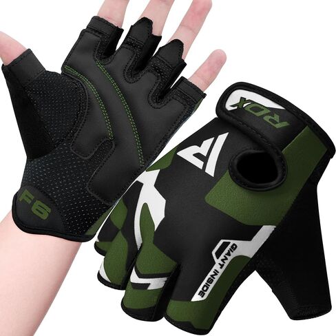 RDX Weight Lifting Gloves Gym Fitness Workout, Anti Slip Padded Palm Elasticated Strength Training Equipment Men Women Half Finger Exercise Bodybuilding Calisthenics Cycling Rowing Climbing in Kuwait