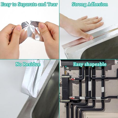 شريط ألومنيوم، شريط لاصق 2 بوصة × 65 قدم شريط معدني Hvac شريط عادم فضي مقاوم للماء شريط لاصق قوي لإغلاق وعزل مجاري الهواء، أنابيب العادم، فتحات الهواء، التيار المتردد، المجفف، الفرن in Saudi Arabia