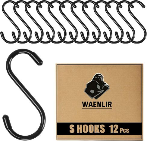 WAENLIR 3INCH 6 Pack S Hooks for Hanging Heavy Duty, Rubber Coated Black S Hooks, Non Slip Metal Hooks for Hanging Plants, Closet, Garden, Pot Pan Cups Jeans, in Saudi Arabia