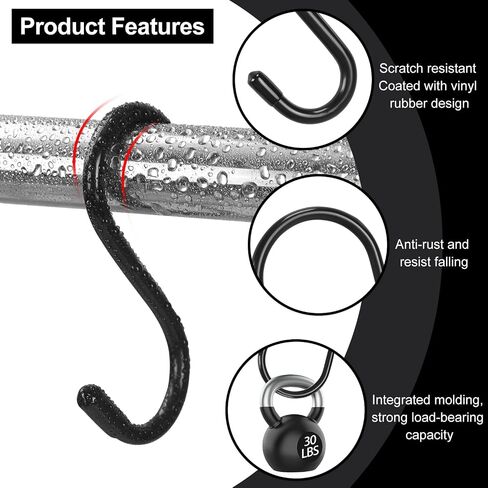 WAENLIR 3INCH 6 Pack S Hooks for Hanging Heavy Duty, Rubber Coated Black S Hooks, Non Slip Metal Hooks for Hanging Plants, Closet, Garden, Pot Pan Cups Jeans, in Saudi Arabia