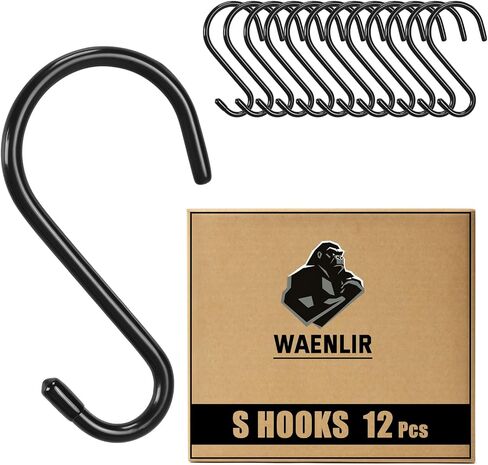 WAENLIR 3INCH 6 Pack S Hooks for Hanging Heavy Duty, Rubber Coated Black S Hooks, Non Slip Metal Hooks for Hanging Plants, Closet, Garden, Pot Pan Cups Jeans, in Saudi Arabia