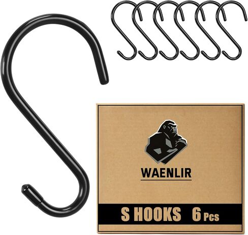 WAENLIR 3INCH 6 Pack S Hooks for Hanging Heavy Duty, Rubber Coated Black S Hooks, Non Slip Metal Hooks for Hanging Plants, Closet, Garden, Pot Pan Cups Jeans, in Saudi Arabia