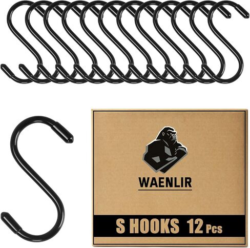 WAENLIR 3INCH 6 Pack S Hooks for Hanging Heavy Duty, Rubber Coated Black S Hooks, Non Slip Metal Hooks for Hanging Plants, Closet, Garden, Pot Pan Cups Jeans, in Saudi Arabia