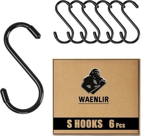 WAENLIR 3INCH 6 Pack S Hooks for Hanging Heavy Duty, Rubber Coated Black S Hooks, Non Slip Metal Hooks for Hanging Plants, Closet, Garden, Pot Pan Cups Jeans, in Saudi Arabia