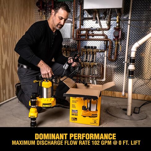 DEWALT® 1/2 حصان من الفولاذ المقاوم للصدأ والحديد الزهر، مضخة حوضية فعالة غاطسة بالكامل مع مفتاح تعويم عمودي على شكل خنزير، سلك بطول 10 أقدام، 102 جالون في الدقيقة / 6120 جالون في الساعة in Saudi Arabia