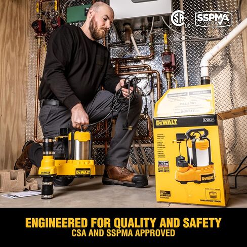 DEWALT® 1/2 حصان من الفولاذ المقاوم للصدأ والحديد الزهر، مضخة حوضية فعالة غاطسة بالكامل مع مفتاح تعويم عمودي على شكل خنزير، سلك بطول 10 أقدام، 102 جالون في الدقيقة / 6120 جالون في الساعة in Saudi Arabia