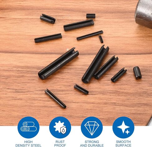 uxcell 25Pcs 3/32" x1/2" Slotted Spring Pins Carbon Steel Split Expansion Pin Roll Pin Assortment for Home Improvement Automotive Machine Repair, Black in Saudi Arabia