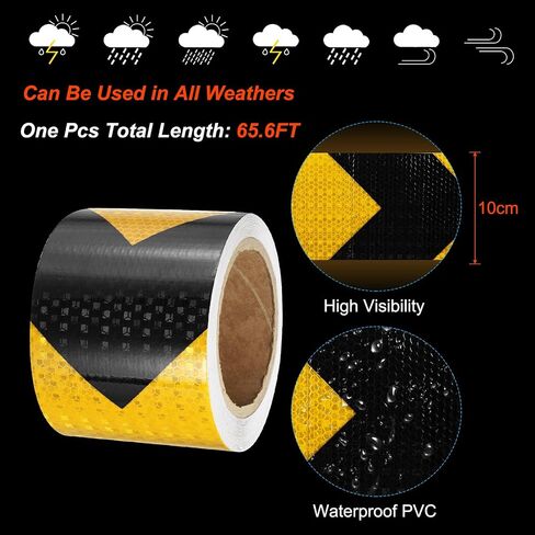 PATIKIL Reflective Tape, 1 Roll 4 Inch x 66 Ft Waterproof Self Adhesive High Visibility Caution Warning Safety Tape Reflector for Trucks Trailers Cars, Arrow Yellow Black in Saudi Arabia
