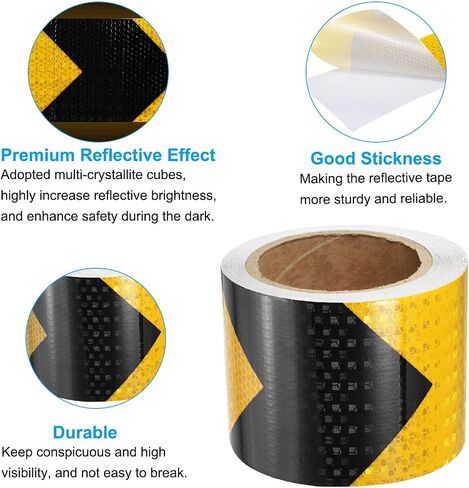 PATIKIL Reflective Tape, 1 Roll 4 Inch x 66 Ft Waterproof Self Adhesive High Visibility Caution Warning Safety Tape Reflector for Trucks Trailers Cars, Arrow Yellow Black in Saudi Arabia