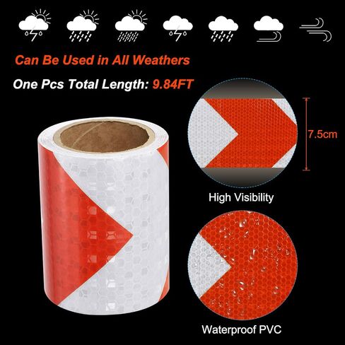 PATIKIL Reflective Tape, 1 Roll 4 Inch x 66 Ft Waterproof Self Adhesive High Visibility Caution Warning Safety Tape Reflector for Trucks Trailers Cars, Arrow Yellow Black in Saudi Arabia