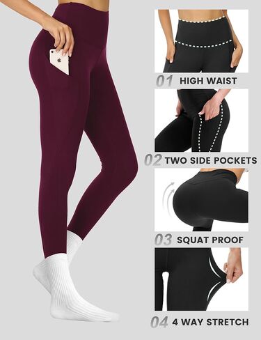 Opuntia High Waisted Workout Yoga Legging with Pockets - Soft Thick Yoga Pants Comfy Stretch Casual Black Green Pink Pants in Saudi Arabia