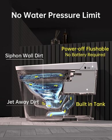 EPLO Smart Toilet Bidet,Auto Open/Close lid,Blackout Flush,Heated Seat,Dual Auto Flush,Foot Sensor Operation,LED Display,Tankless One Piece Elongated Modern Bidet Toilet Combo G20 in Saudi Arabia