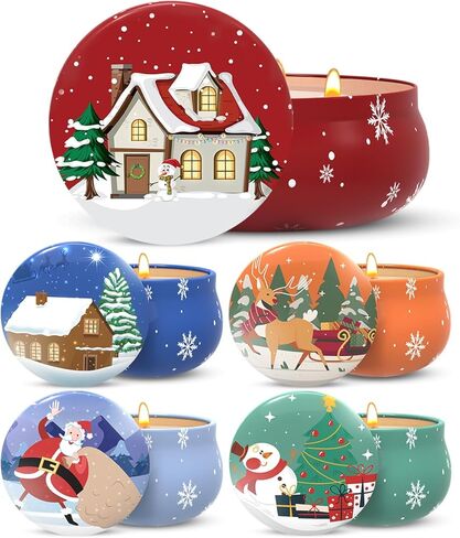 Set of 5 Christmas Themed Scented Candles Gift Set for Women, Natural Soy Wax Aromatherapy Candles for Home Decor - Lavender, Cookie, Vanilla&Cake, Apple and Cedar Fragrance in Saudi Arabia