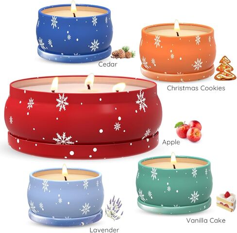 Set of 5 Christmas Themed Scented Candles Gift Set for Women, Natural Soy Wax Aromatherapy Candles for Home Decor - Lavender, Cookie, Vanilla&Cake, Apple and Cedar Fragrance in Saudi Arabia