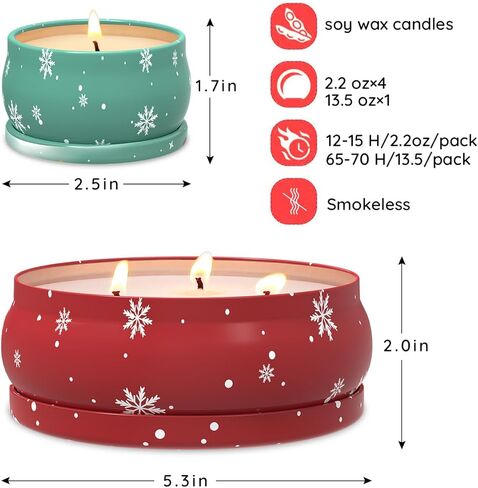 Set of 5 Christmas Themed Scented Candles Gift Set for Women, Natural Soy Wax Aromatherapy Candles for Home Decor - Lavender, Cookie, Vanilla&Cake, Apple and Cedar Fragrance in Saudi Arabia