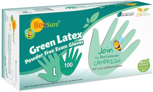 قفازات فحص خالية من البودرة من اللاتكس الأخضر BE2838 من BeeSure، برائحة النعناع، ​​4.5 مل، كبير (عبوة من 100 قطعة) in Saudi Arabia