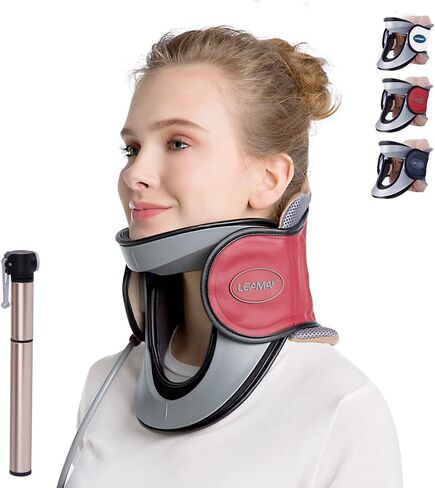 Newest Cervical Neck Traction Device - Adjustable Inflatable Neck Stretcher Collar for Home Traction Spine Alignment -(C03,Red) in Saudi Arabia