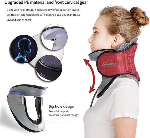Newest Cervical Neck Traction Device - Adjustable Inflatable Neck Stretcher Collar for Home Traction Spine Alignment -(C03,Red) in Saudi Arabia