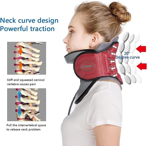 Newest Cervical Neck Traction Device - Adjustable Inflatable Neck Stretcher Collar for Home Traction Spine Alignment -(C03,Red) in Saudi Arabia