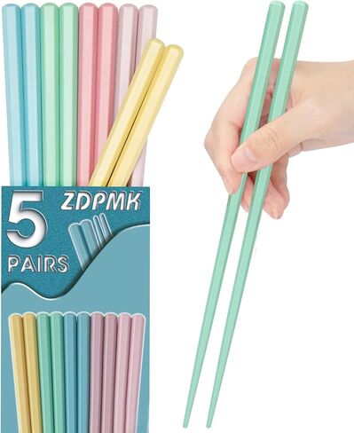 مجموعة 5 أزواج من أعواد الأكل الملونة المصنوعة من الألياف الزجاجية القابلة لإعادة الاستخدام، آمنة للاستخدام في غسالة الأطباق، مقاس 9.57 بوصة، تصميم ممتاز غير قابل للانزلاق مع حافظة - مثالية للمطبخ الياباني والكوري والصيني، هدية رائعة للحفلات in Kuwait