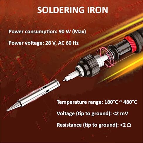 طقم محطة لحام الحديد شاشة رقمية تساعد الأيدي 60 وات 5 قطع أطراف لحام، سلك لحام، تحويل رقمي متعدد درجة مئوية/درجة فهرنهايت، وضع الاستعداد/السكون، دعم المعايرة للكهربائيين من Plusivo in Saudi Arabia