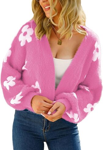 GOLDSTITCH Women's Casual Cropped Cardigan Sweater Long Sleeve V Neck Knit Sweaters Tops Shirts in Kuwait