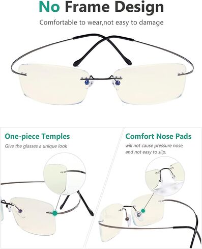 Eyekepper Titanium Rimless Orange Tinted Lenses Computer Reading Glasses Readers Men Women in Saudi Arabia