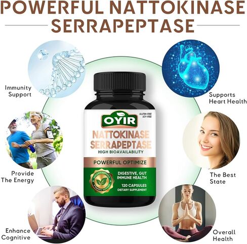 Liposomal Nattokinase 12,000 FU Serrapeptase 360,000 SPU Enzyme Supplement, Highest Potency Supplement for Circulatory, Gut, Digestion and Immune Health, 120 Capsules 2 Month Supply in Saudi Arabia