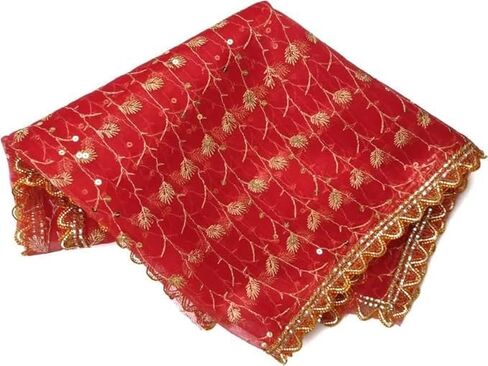 MATA RANI ki Chunri Mata Rani Net Chuni (تصميم عشوائي) Laxmi Maa Chunni، Devi Durga MAA Dupatta Durga Maa Dupatta For Diwali Puja Navratri Navratra (الحجم الكامل) أحمر وذهبي in Saudi Arabia