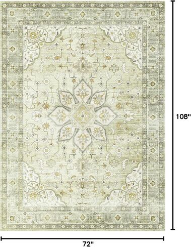 Valenrug Area Rug 8x10 - Stain Resistant Bedroom Rug, Anti Slip Machine Washable Rug, Vintage Tones Rugs for Living Room(8'x10', Green) in Saudi Arabia