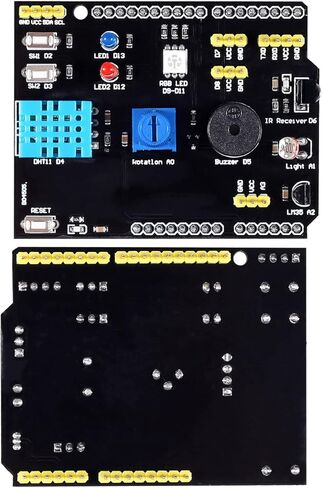 2 قطعة 9 في 1 مستشعر درجة الحرارة والرطوبة لوحة توسيع متعددة الوظائف DHT11 مستشعر الرطوبة وLM35 جهاز استقبال مستشعر درجة الحرارة LED IR استقبال الجرس I2C in Kuwait