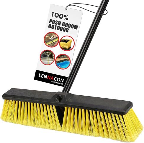 18" Push Broom Outdoor Heavy Duty, Snow Broom with Long Handle, Shop Broom Garage Push Broom for Garden, Patio, Garage, Bathroom, Kitchen, Tub, Carpet, Tile, Deck, Concrete, Industrial (Yellow) in Saudi Arabia