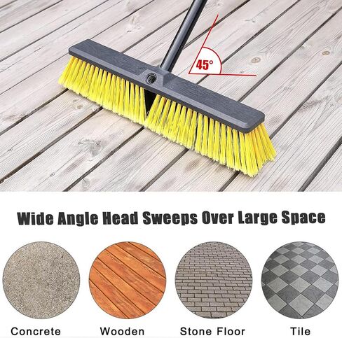 18" Push Broom Outdoor Heavy Duty, Snow Broom with Long Handle, Shop Broom Garage Push Broom for Garden, Patio, Garage, Bathroom, Kitchen, Tub, Carpet, Tile, Deck, Concrete, Industrial (Yellow) in Saudi Arabia