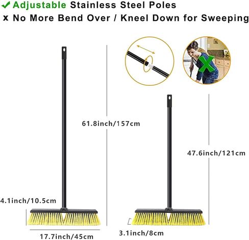 18" Push Broom Outdoor Heavy Duty, Snow Broom with Long Handle, Shop Broom Garage Push Broom for Garden, Patio, Garage, Bathroom, Kitchen, Tub, Carpet, Tile, Deck, Concrete, Industrial (Yellow) in Saudi Arabia