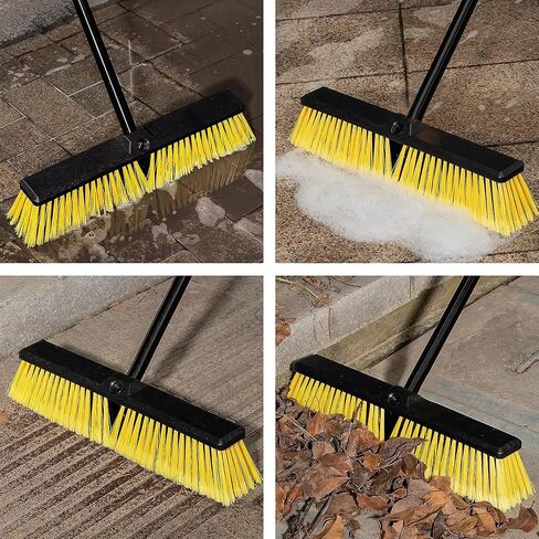 18" Push Broom Outdoor Heavy Duty, Snow Broom with Long Handle, Shop Broom Garage Push Broom for Garden, Patio, Garage, Bathroom, Kitchen, Tub, Carpet, Tile, Deck, Concrete, Industrial (Yellow) in Saudi Arabia